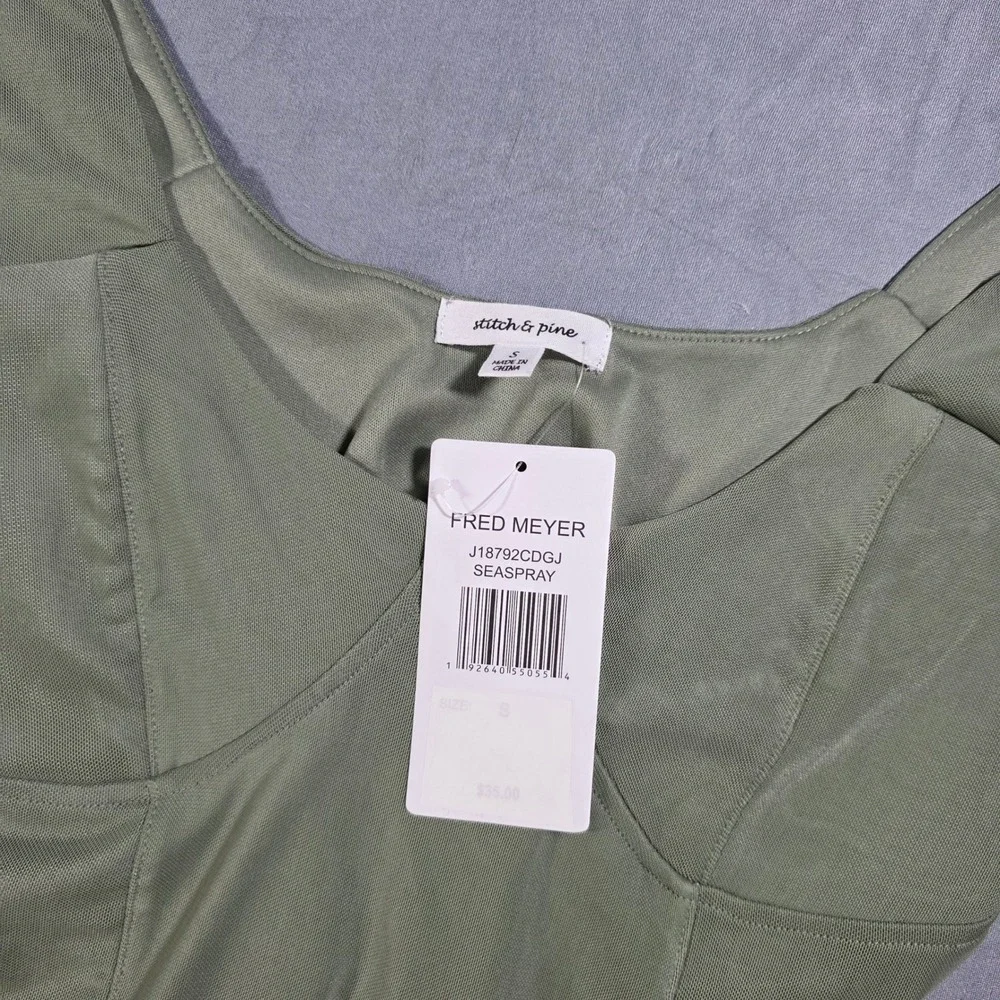 Stitch & Pine Women Seaspray Green Corset Style Long Sleeve Crop Top Small NEW